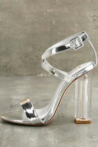 Olivia Jaymes Tawney Silver Lucite Heels