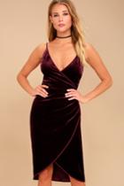 Adelyn Rae | Connery Plum Purple Velvet Wrap Dress | Size Large | 100% Polyester | Lulus