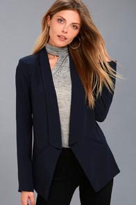 Lulus Miss Punctuality Navy Blue Blazer