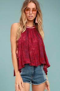 Free People Season In The Sun Red Print Tank Top