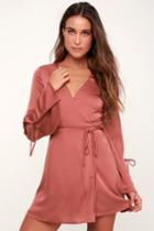 Refined Finesse Rusty Rose Long Sleeve Wrap Dress | Lulus