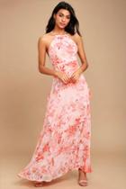 Lulus Beautiful Expressions Pink Floral Print Maxi Dress