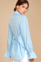 J.o.a. Sweet Magnolia Light Blue Long Sleeve Button-up Top