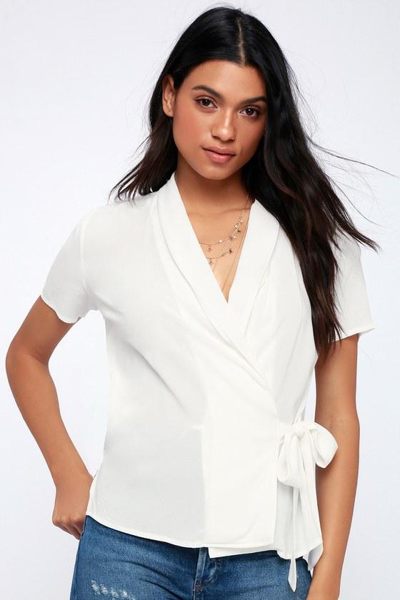 First Monday Silas Off-white Short Sleeve Wrap Top | Lulus