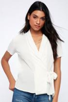 First Monday Silas Off-white Short Sleeve Wrap Top | Lulus