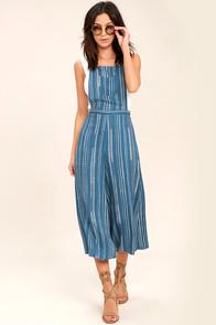 Mink Pink Tangier Blue Print Cropped Overalls