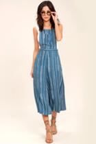 Mink Pink Tangier Blue Print Cropped Overalls
