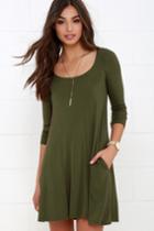 Lulus | Twirl Power Olive Green Swing Dress | Size Large