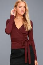 Lulus | All Wrapped Up Burgundy Long Sleeve Sweater Top | Size Medium | Red