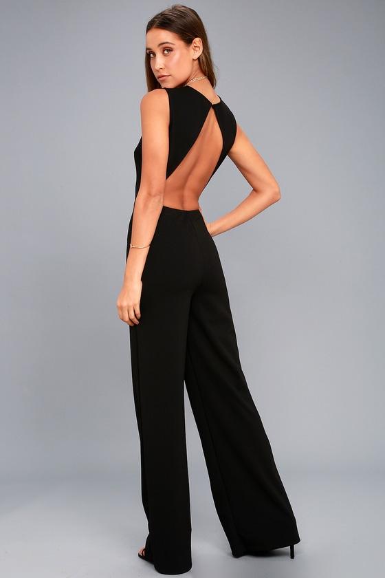 Refine And Poise Black Backless Wide-leg Jumpsuit | Lulus