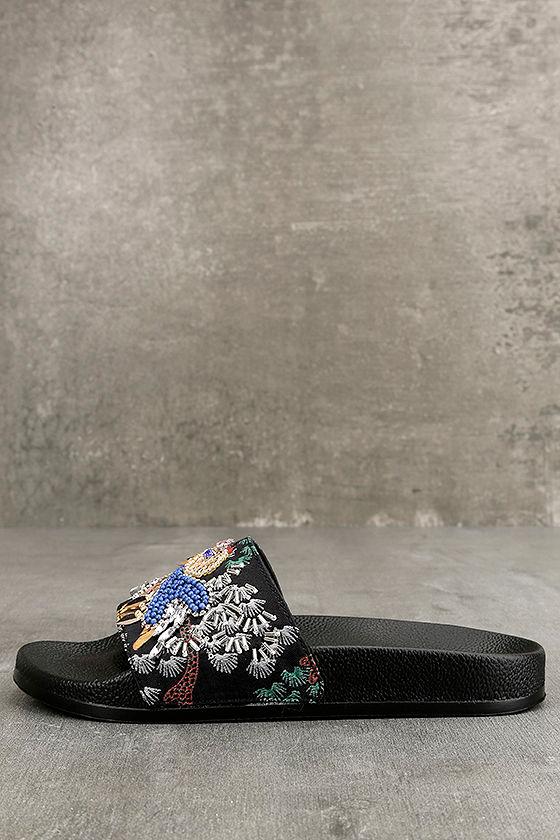 Steve Madden | Sparkly Black Multi Slide Sandals | Size 6 | Lulus