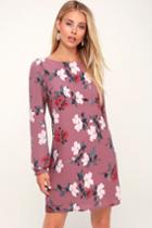 Rosalinda Mauve Floral Print Long Sleeve Shift Dress | Lulus