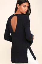Lush Chill Zone Navy Blue Backless Sweater