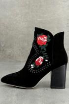 Silent D Manda Black Suede Leather Embroidered Ankle Booties