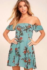 Lulus One Sweet Day Light Blue Floral Print Off-the-shoulder Dress