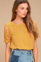Lulus | Lisa Marie Mustard Yellow Embroidered Top