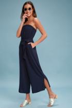 Darleen Navy Blue Strapless Culotte Jumpsuit | Lulus