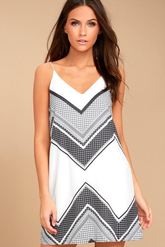 Lulus | Always Artful White Print Shift Dress | Size X-large | 100% Polyester