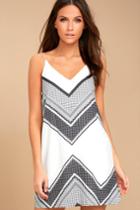 Lulus | Always Artful White Print Shift Dress | Size X-large | 100% Polyester