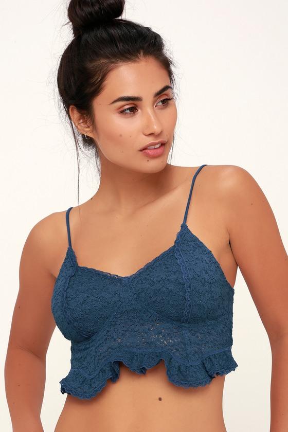 Free People Fleur De Lys Navy Blue Lace Crop Cami | Lulus