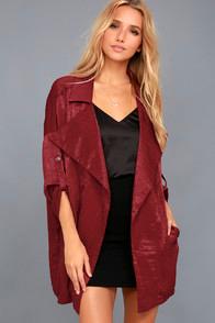 Lulus High-spirited Burgundy Satin Jacket