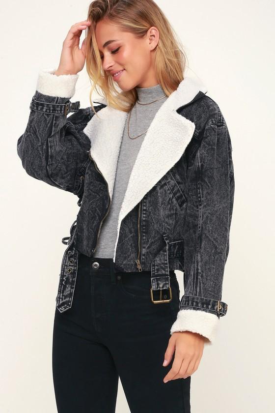 Astr The Label Jefferson Washed Black Sherpa Denim Jacket | Lulus