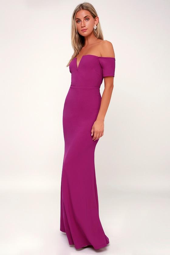 Lynne Magenta Off-the-shoulder Maxi Dress | Lulus