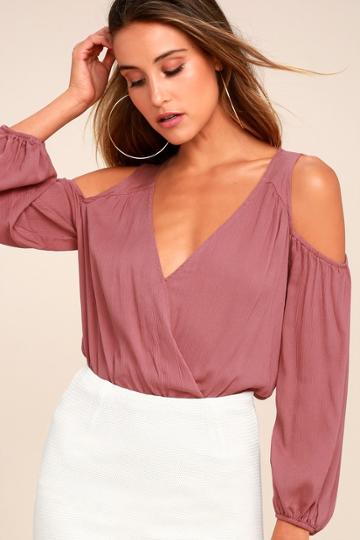 Lush | Kindhearted Rusty Rose Long Sleeve Crop Top | Size Large | Pink | 100% Rayon | Lulus