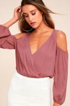 Lush | Kindhearted Rusty Rose Long Sleeve Crop Top | Size Large | Pink | 100% Rayon | Lulus