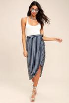 Lulus Start Anew Blue And White Striped Wrap Midi Skirt