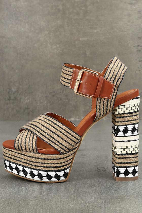 Glamorous | Zosia Beige Multi Platform Sandal Heels | Size 8 | Vegan Friendly | Lulus