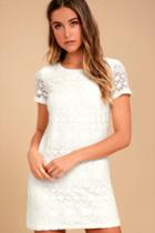 Lulus | Love You For Eternity White Lace Shift Dress | Size Large | 100% Polyester