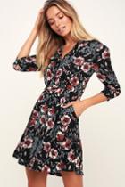 Such A Beauty Black Floral Print Button-up Dress | Lulus