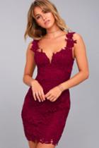 Lulus | Uno, Dos, Lace Burgundy Lace Bodycon Dress | Size X-large | Purple | 100% Polyester