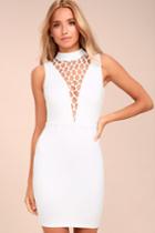 Lulus | Lavish Lattice White Bodycon Dress | Size Large | 100% Polyester