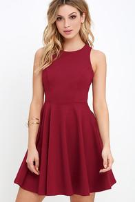 Lulus Stylish Ways Berry Red Skater Dress
