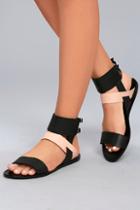 Kaanas  Prainha Black Leather Ankle Strap Sandals