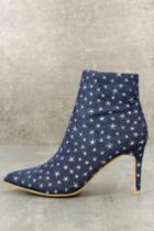 Athena | Khristyn Dark Blue Denim Star Print Ankle Booties | Size 10 | Lulus