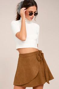 Lulus Wrap To It Tan Suede Wrap Skirt