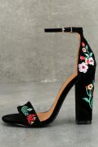 Shoe Republic La | Suri Black Embroidered Ankle Strap Heels | Size 10 | Vegan Friendly | Lulus
