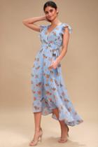 Astr The Label Lila Light Blue Floral Print Midi Wrap Day Dress | Lulus