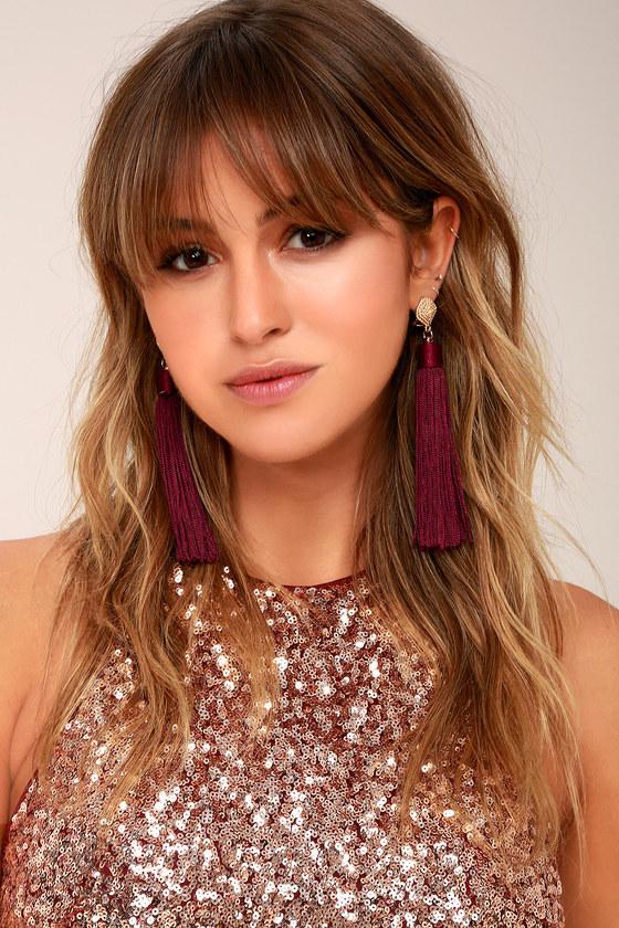 Lulus | Royal Ways Burgundy Tassel Earrings | Red