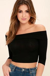 Lulus Praiseworthy Black Off-the-shoulder Crop Top