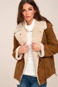 Moon River Blizzard Babe Brown Vegan Suede Sherpa Jacket