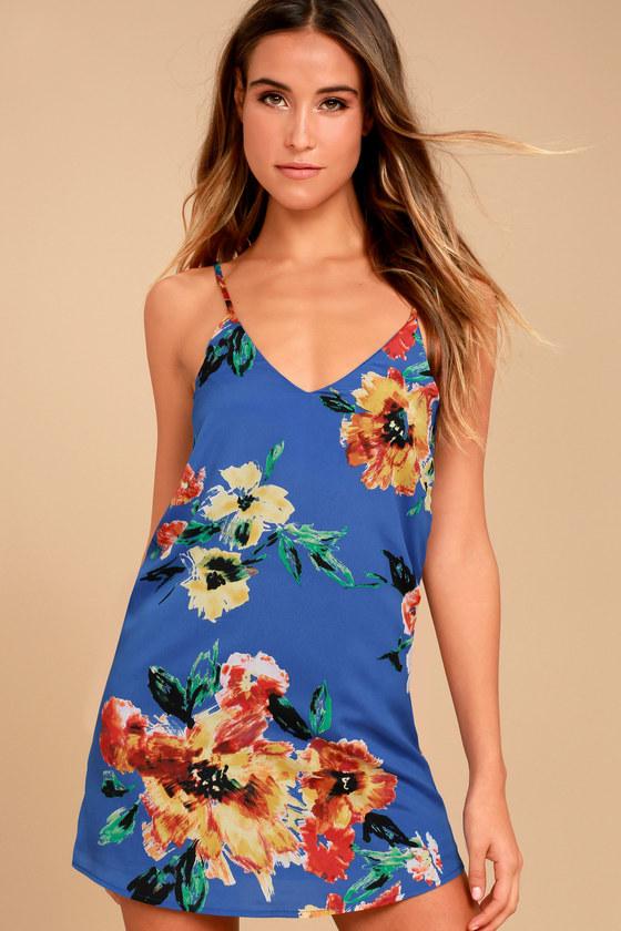 Twin Islands Royal Blue Floral Print Shift Dress | Lulus