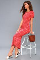 Free People | Caroline Coral Red Floral Print Midi Dress | Lulus
