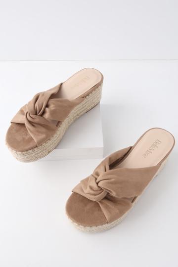 Bella Marie Paden Taupe Suede Flatform Espadrille Sandal Heels | Lulus