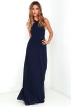 Lulus | Air Of Romance Navy Blue Maxi Dress | Size Medium | 100% Polyester