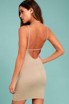 Lulus Favorite Distraction Taupe Backless Bodycon Dress