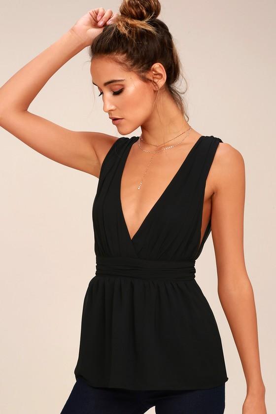 Lulus | My Joy Black Peplum Top | Size Large | 100% Polyester
